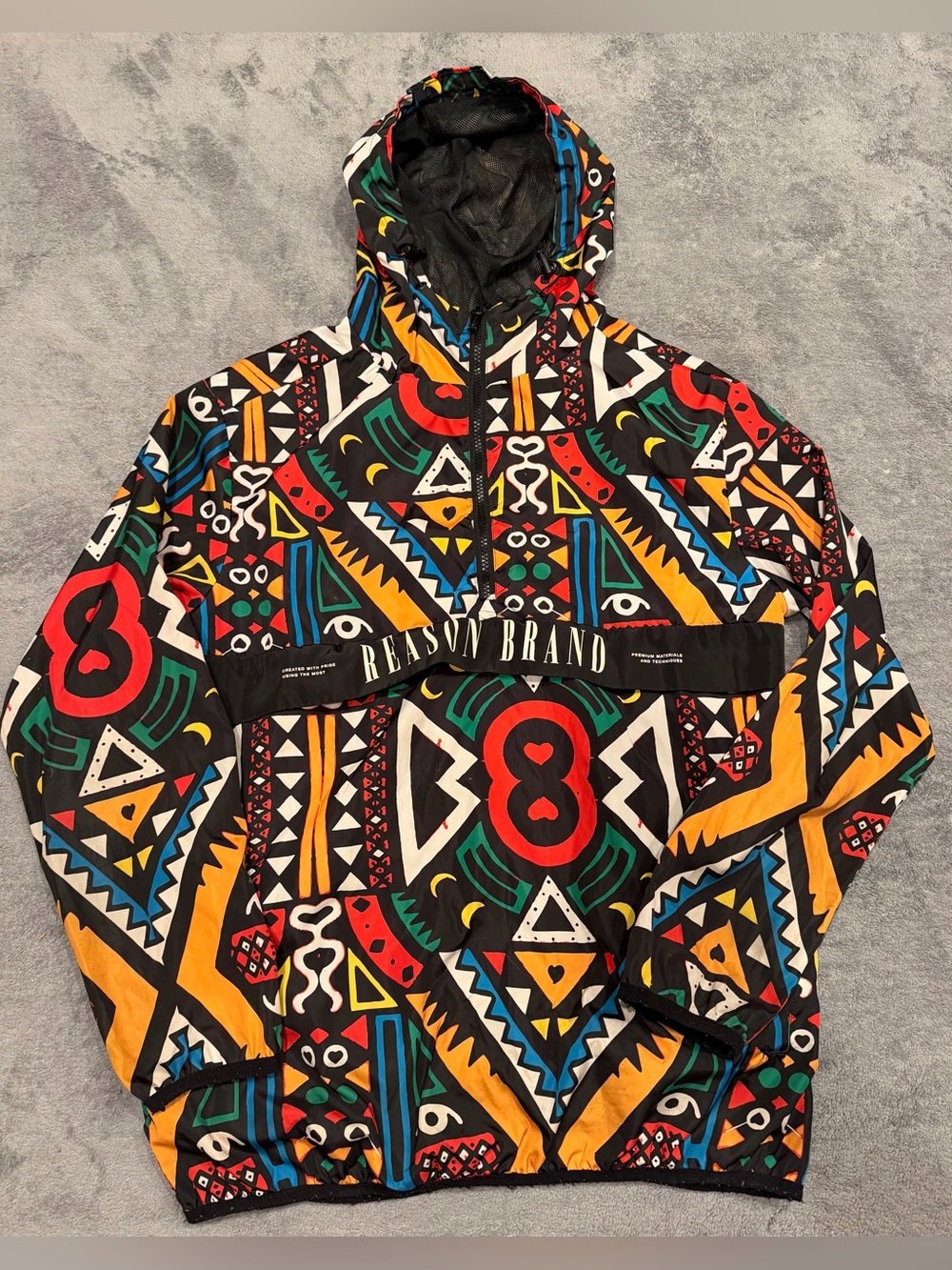 Reason Men’s Multicolor Tribal Print Hooded Windbreaker